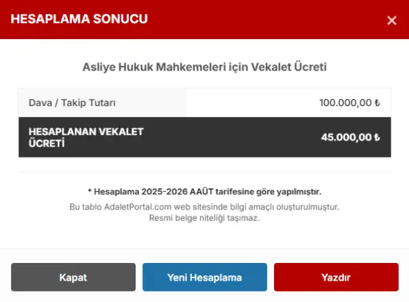 Vekalet Ücreti Hesaplama Aracı Yayında!