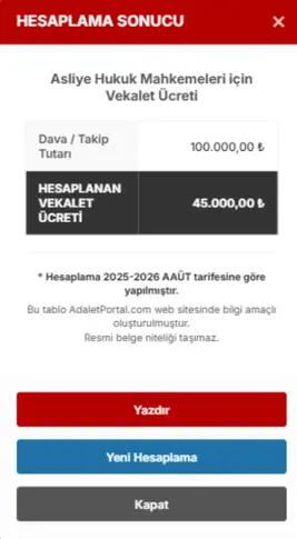 Vekalet Ücreti Hesaplama Aracı Yayında!