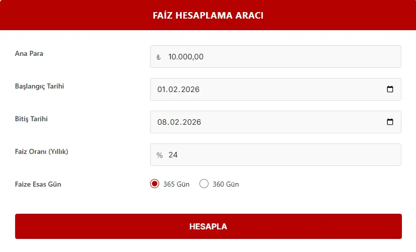 Yeni Yasal Faiz Hesaplama Robotu Hizmette Yeni Yasal Faiz Hesaplama Robotu Hizmette
